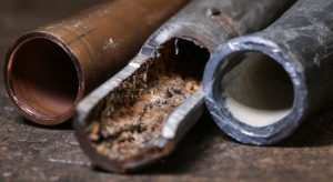 Hard water mineral buildup in house pipes